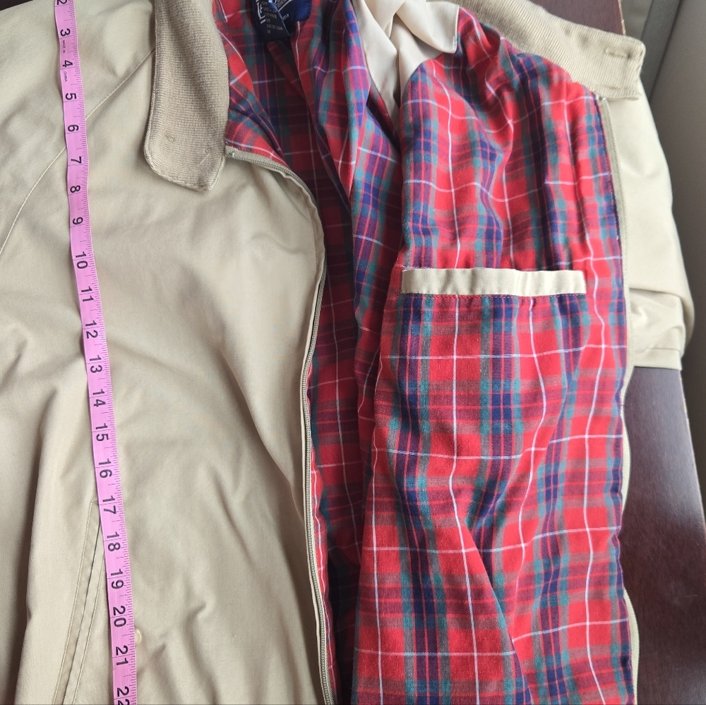 Vintage Lands' End Harrington Jacket XL Tall Tan Plaid Lined Full Zip Bomber - Picture 9 of 9